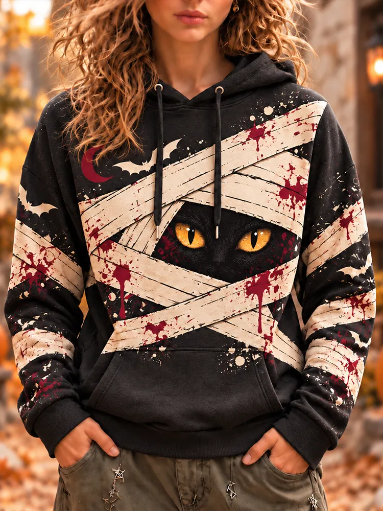 Comstylish Women's Mummy Cat Eyes Hooded Sweatshirt