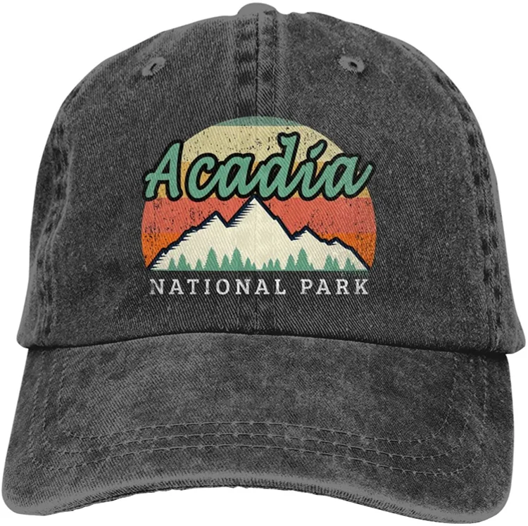 Acadia National Park Denim CapRetro Sports Denim Cap Unisex Adult Dad Caps Trucker Cap Adjustable Metal Buckle Outdoors