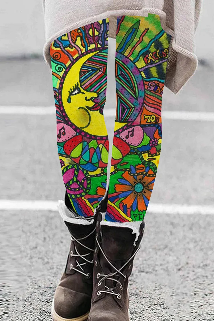 🔥kukelife🔥Hippie Moon Print Casual Leggings