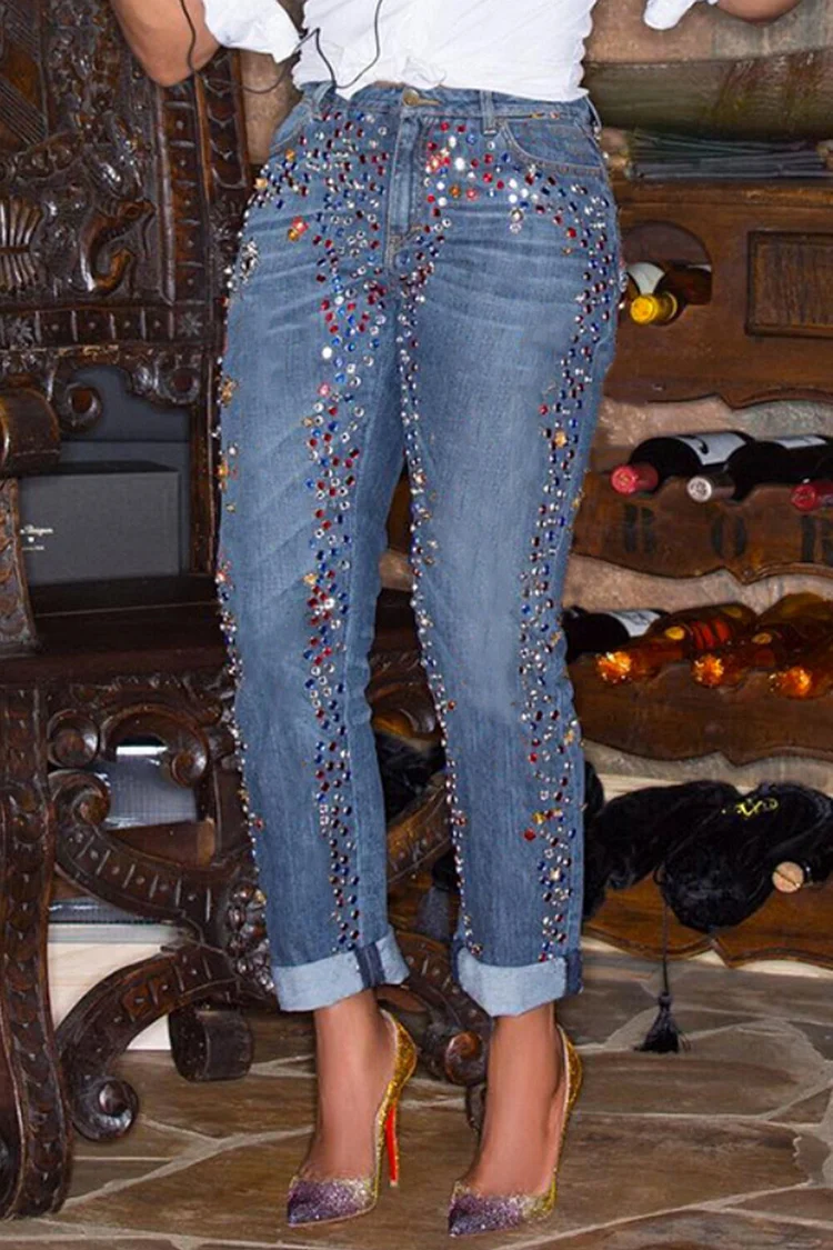 Plus Size Daily Blue Casual Drilling Pocket Denim Jeans [Pre-Order] 2024 - Xpluswear
