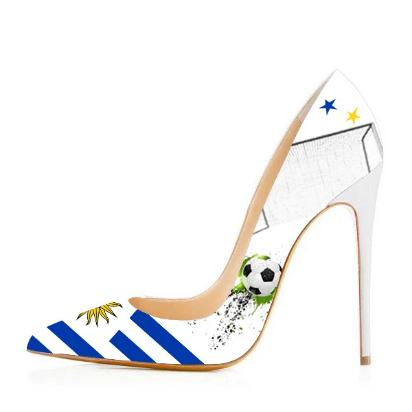 Uruguay Football Lover Stiletto Heels with Pointed Toe Vdcoo