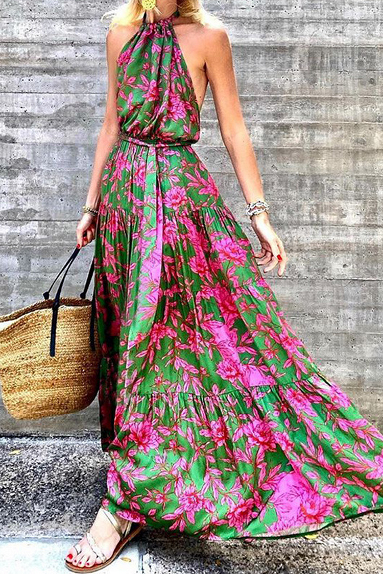 Casual Print Split Joint Halter Waist Skirt Dresses - Life is Beautiful for You - SheChoic