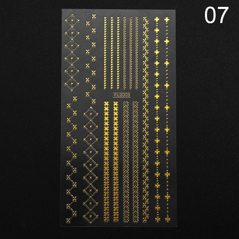 1PC Gold Black White Linear Nail Sticker Mix Pattern Transfer Various 3D Adhesive Decals Nail Decoration DIY Design