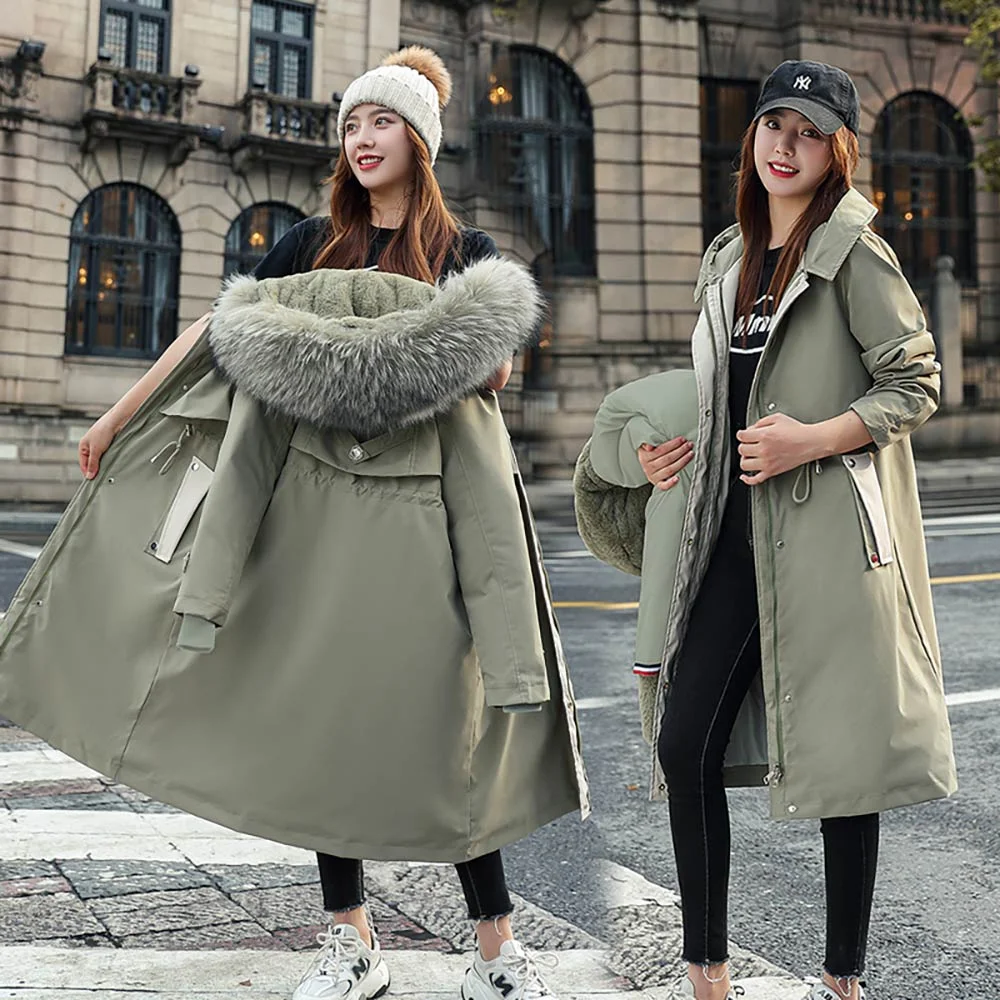 Brownm 2021 New Winter Jacket Women Coat Removable Long Fashion Hooded Warm Parkas Female Thick Fur Liner Winter Coat Women