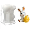 3D Easter Bunny Holding Eggs Silicone Candle Mould DIY Scented Candles Moulds Reusable Soft Silicone Crafting Tools For Easter Home Crafts Decorations Holiday
