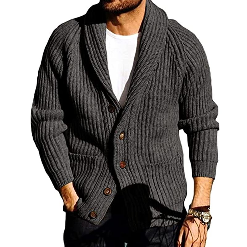 Men's Lapel Pocket Decor Solid Knit Cardigan 24072804Z