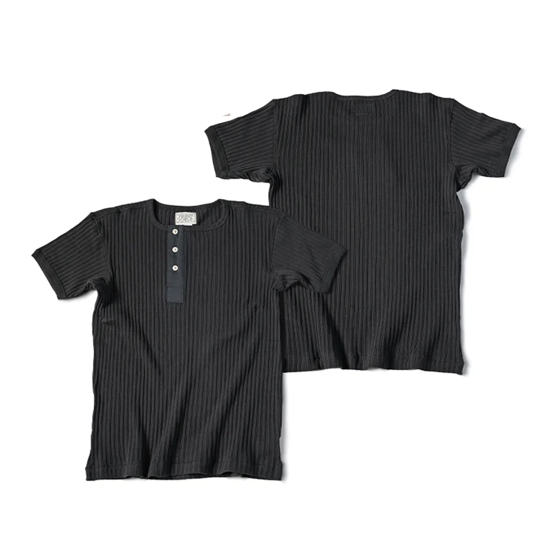 Vintage Threaded Diagonal Placket Henley Collar Short Sleeve Casual T-shirt