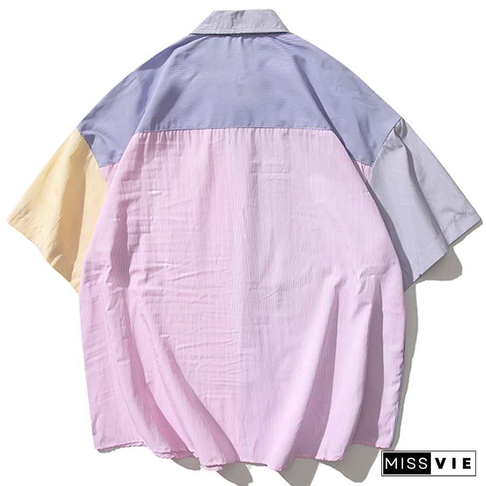 Vintage Colorblock Embroidery Pocket T-Shirt