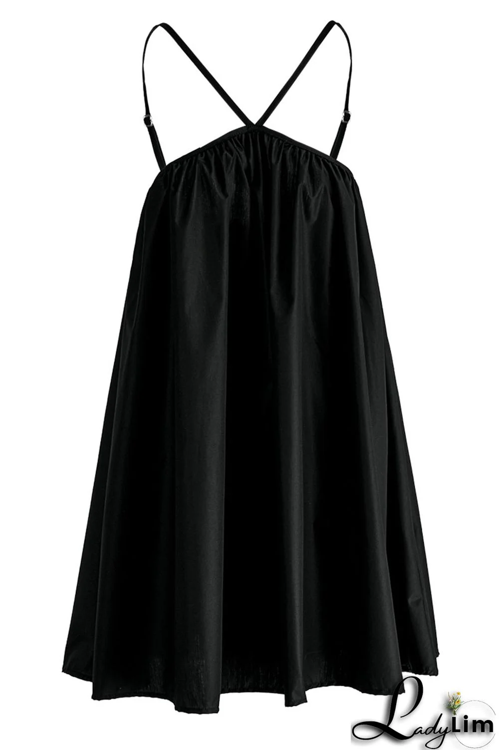 Black Sexy Solid Patchwork Halter Dresses