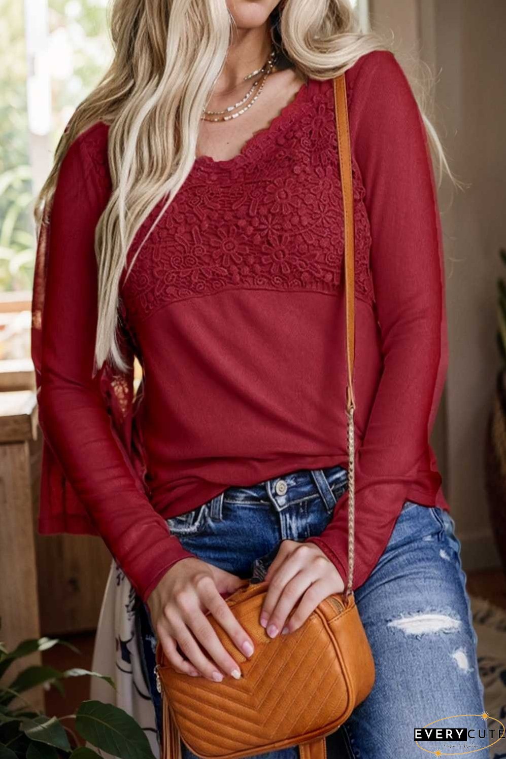 v neck printed casual blouse with long sleeves