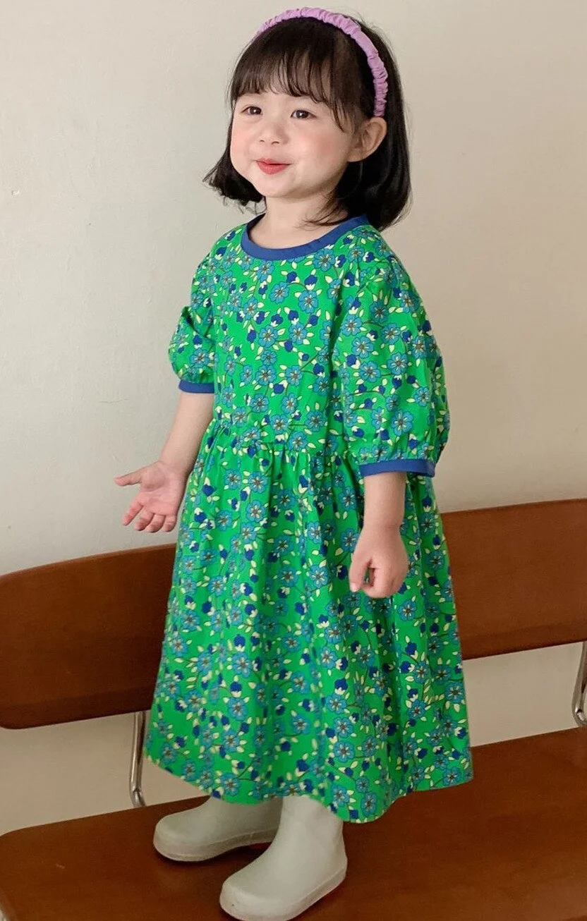 Retro Baby Spring Summer Girls Cotton Dress Kids Teenagers Children Clothes Outwear Puff Long Sleeve High Quality