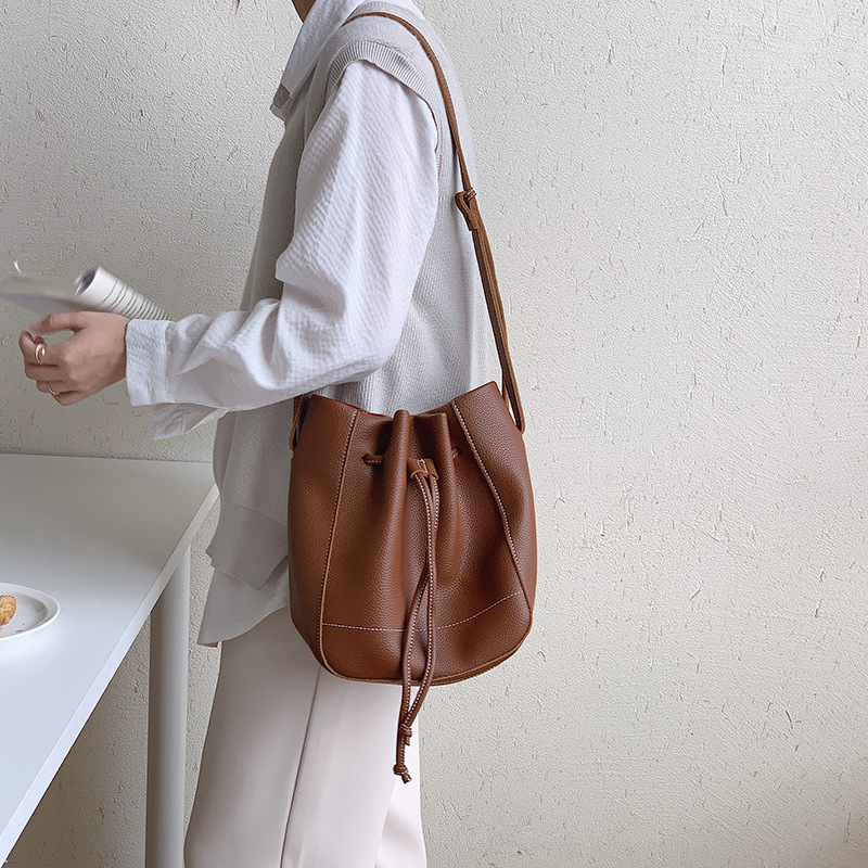 Drawstring Pleated Tote Crossbody Bag