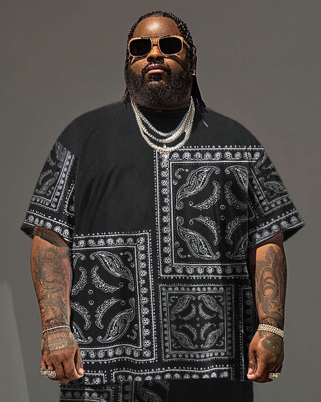 Men's Plus Size Casual Paisley Print T-Shirt Shorts Set