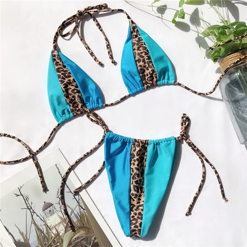 Peachtan Halter Leopard Bikini 2020 Ladies Swimwear Women Sexy Swimsuit Female Bathing Suit Summer Beach Wear Micro Bikini Set