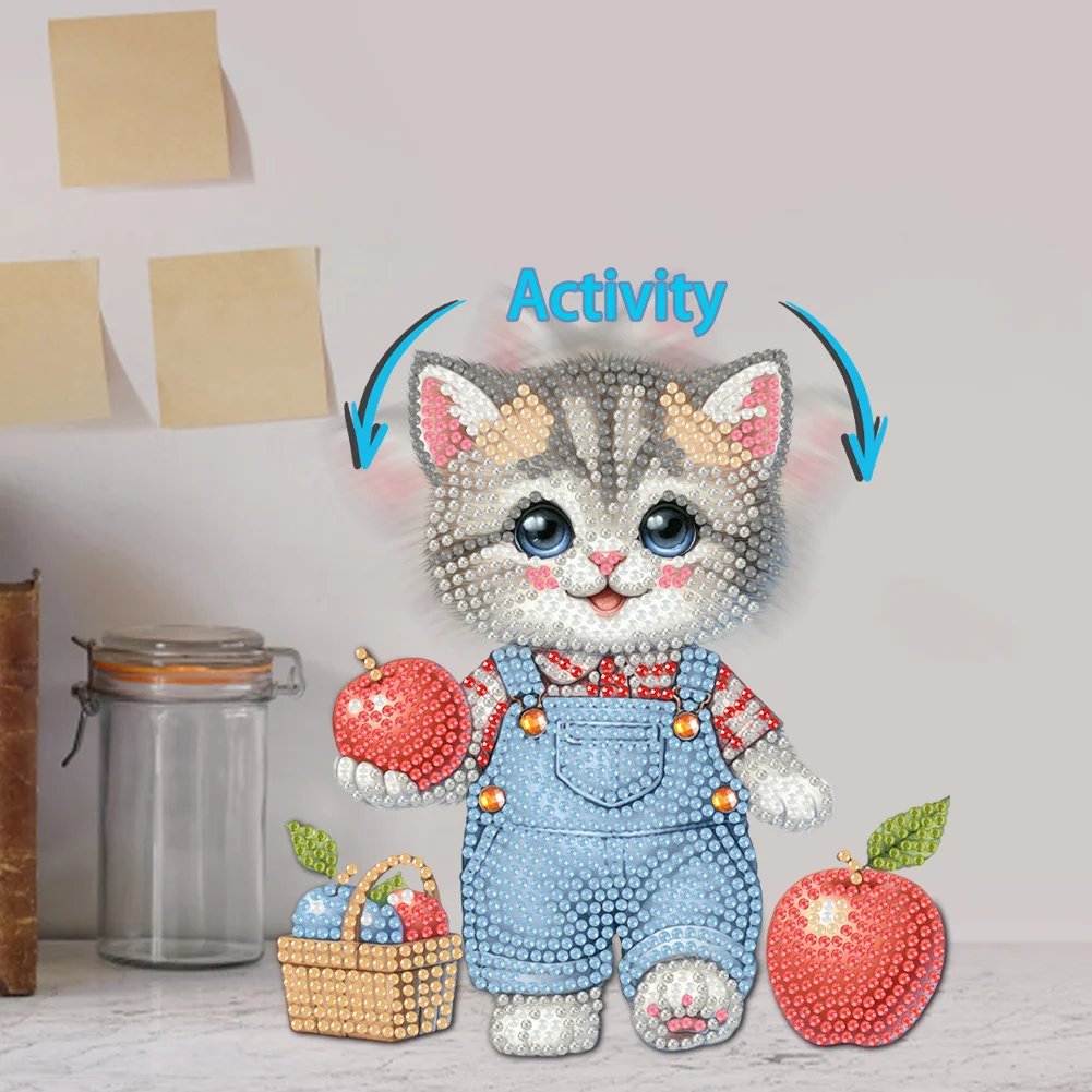 2D Flat Cat DIY Shaking Head Cat Apple Diamond Painting Desktop Decorations