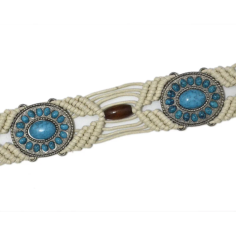 Ethnic Wind Rope Wood Jewelry Stone Woven Waist Chain