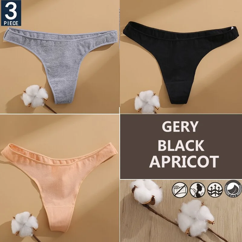FINETOO 3PCS/Set Cotton Lingerie Women's G-string Underwear 7 Solid Colors Ladies Panties Female Low-Rise Woman's Thong Briefs