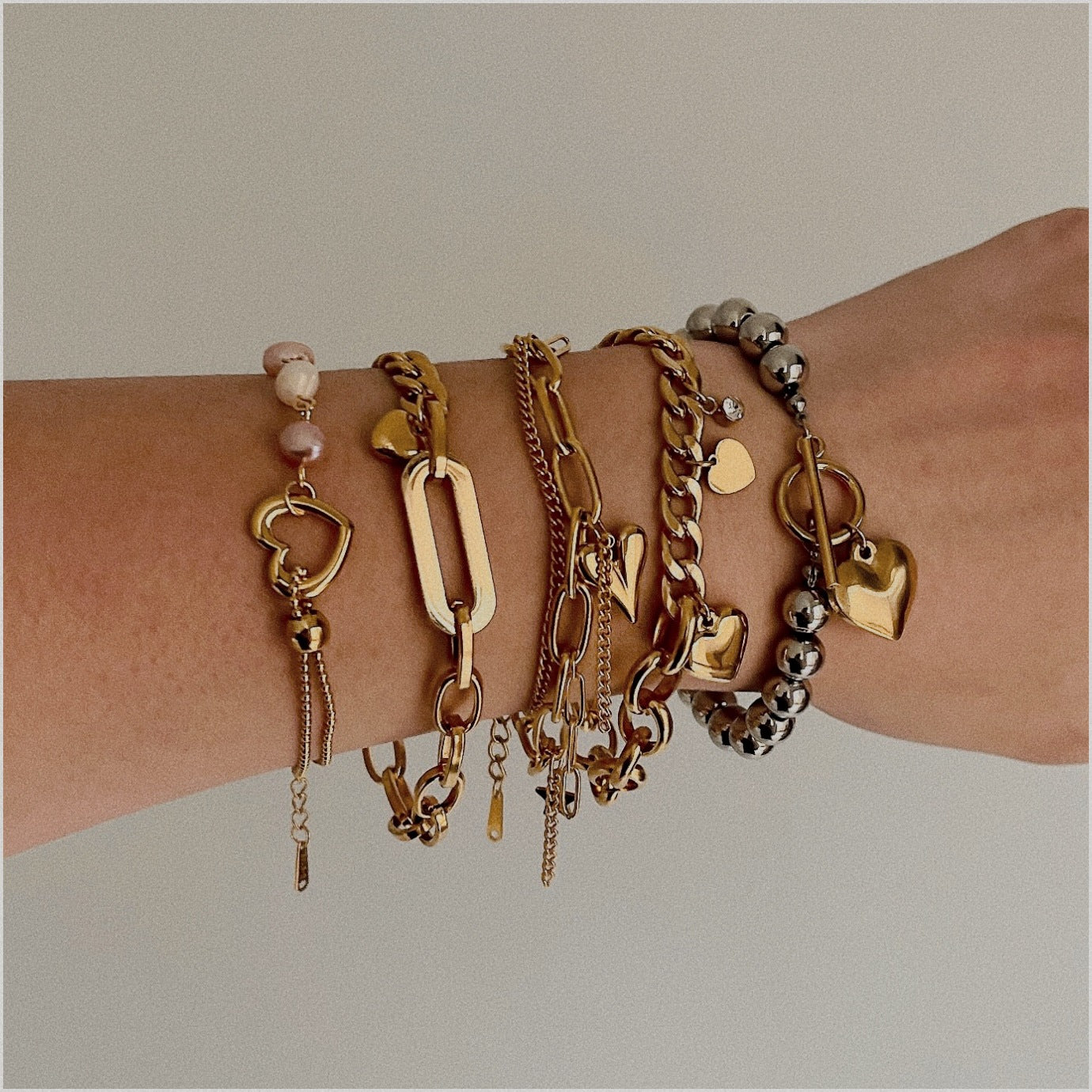 Stainless Steel Bracelet Ot Buckle Love Pearl Bracelet Female Titanium Steel Jewelry