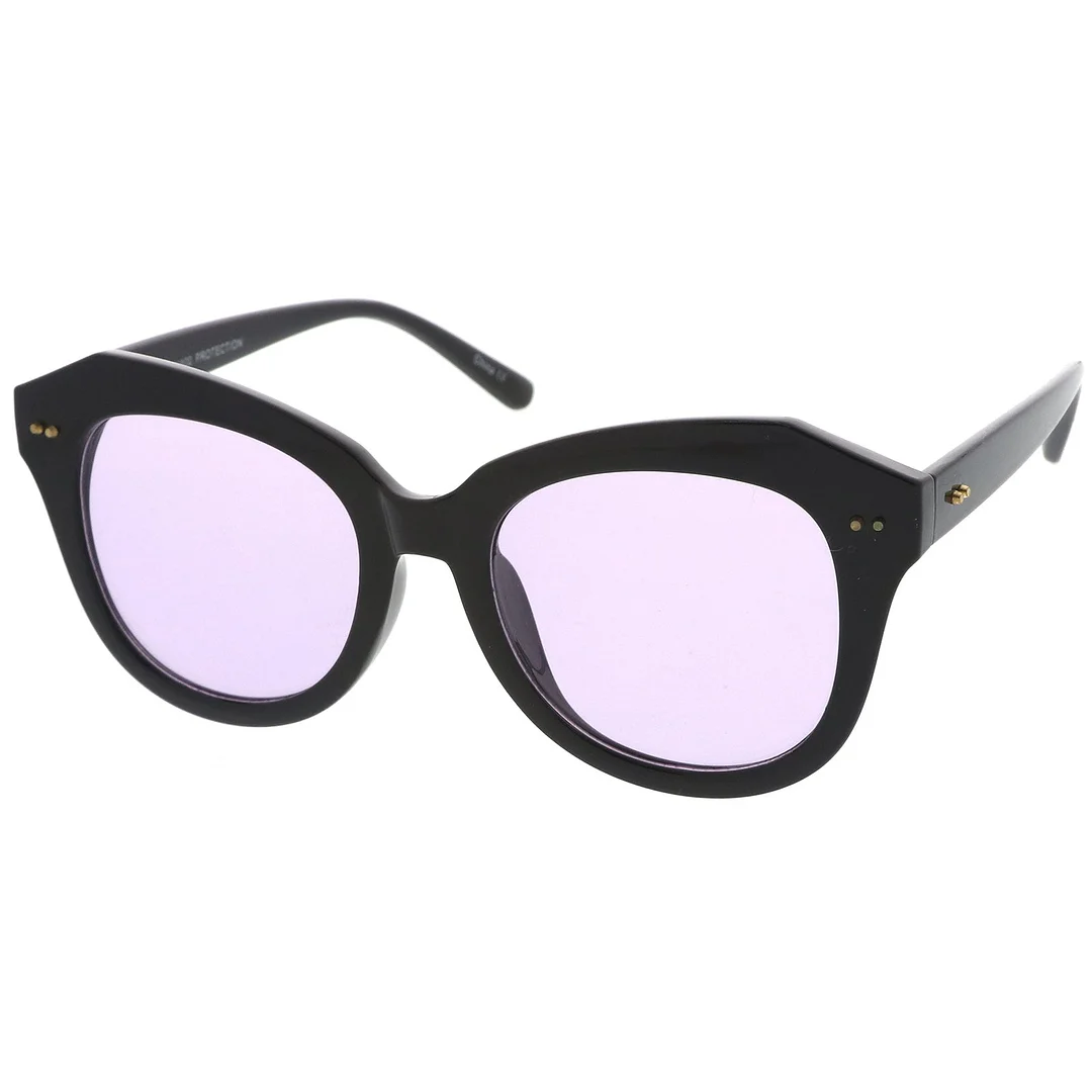 Women's Oversize Horn Rimmed Colored Round Lens Cat Eye glasses 52mm