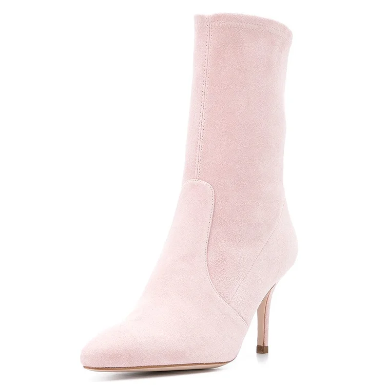 Pink Vegan Suede Fashion Boots Pointy Toe Stiletto Heel Ankle Boots |FSJ Shoes