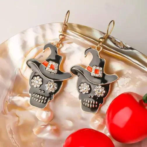 Skull Dark Witch Hat Earrings