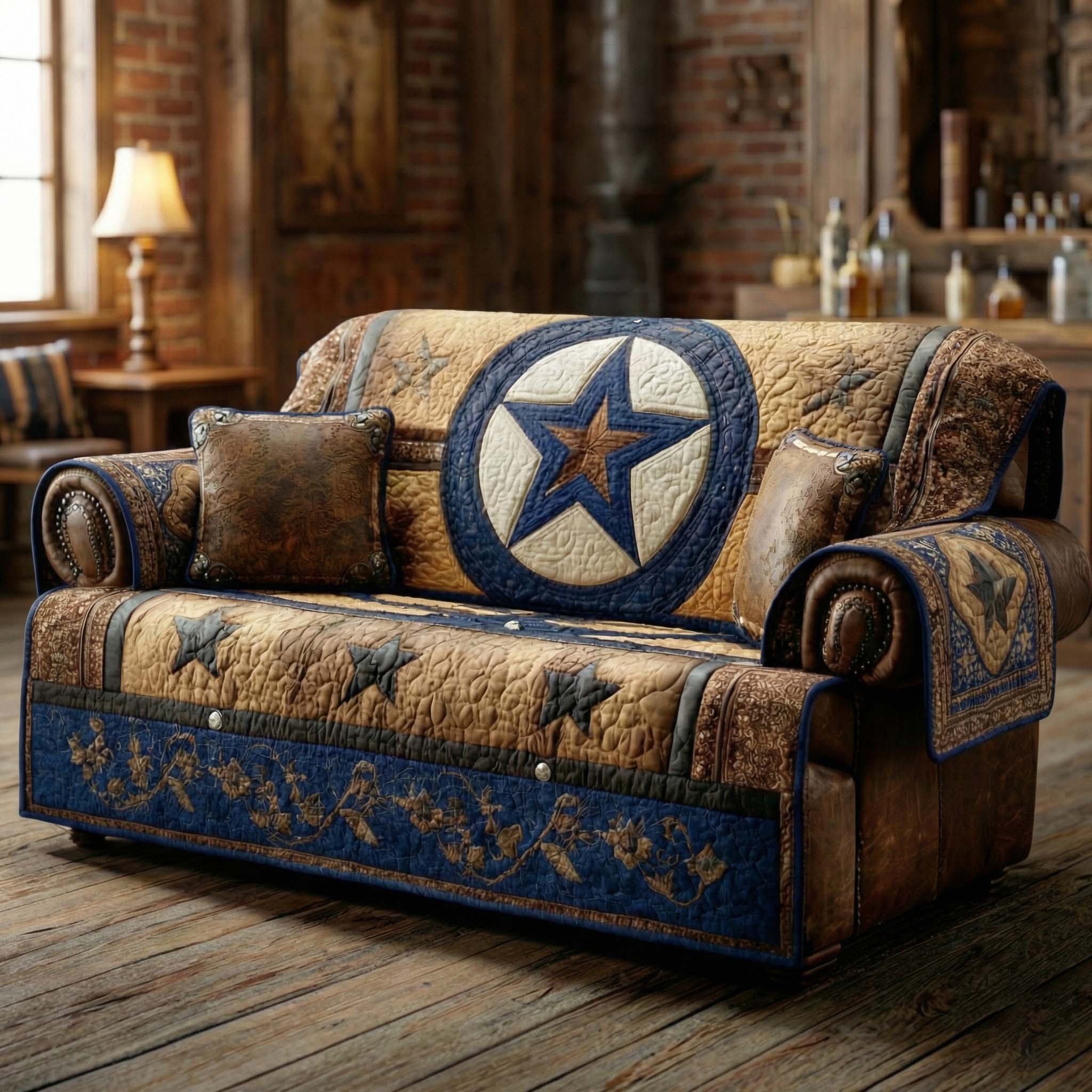 Indigo Star Quilted Sofa Cover NCU0XD2251 everthome