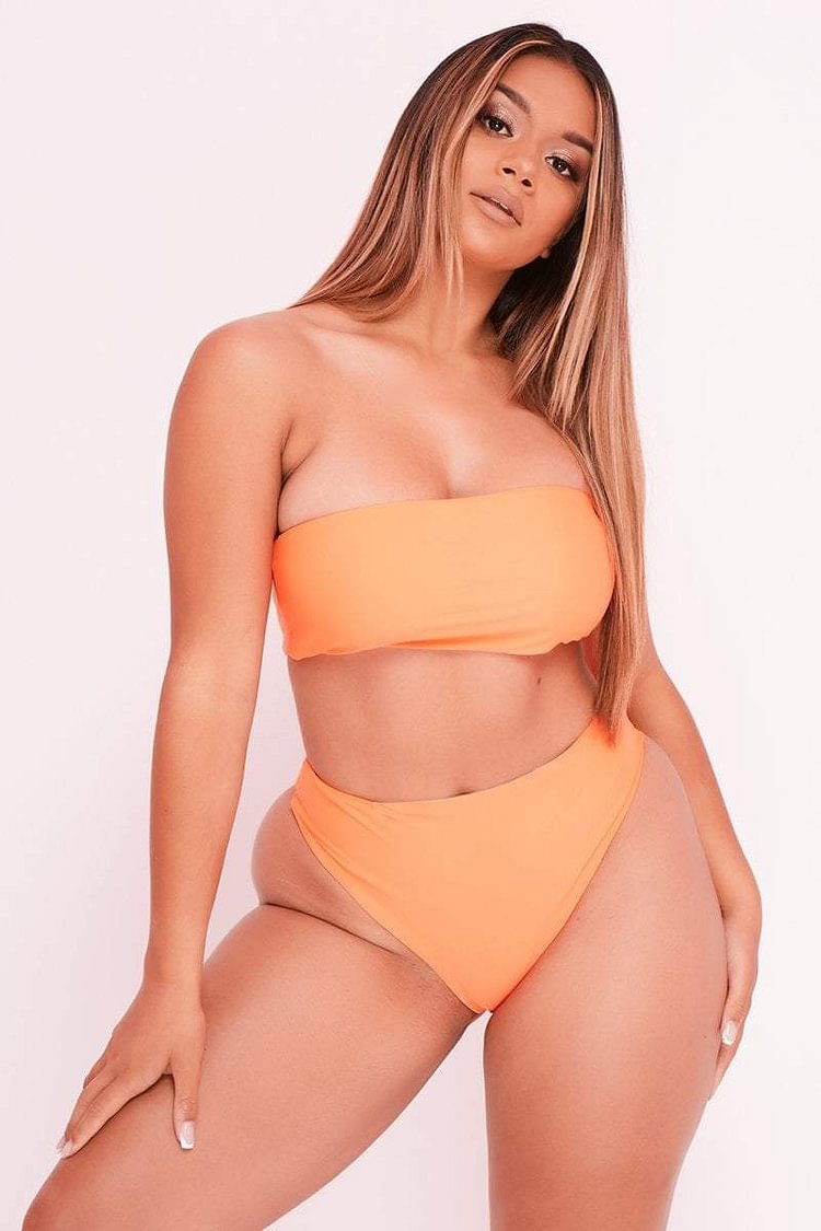 Neon Orange Bandeau Bikini Set- Samiyah Katch Me