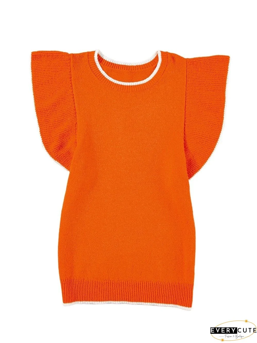 Autumnal Orange Knit Top with Ruffle Sleeves
