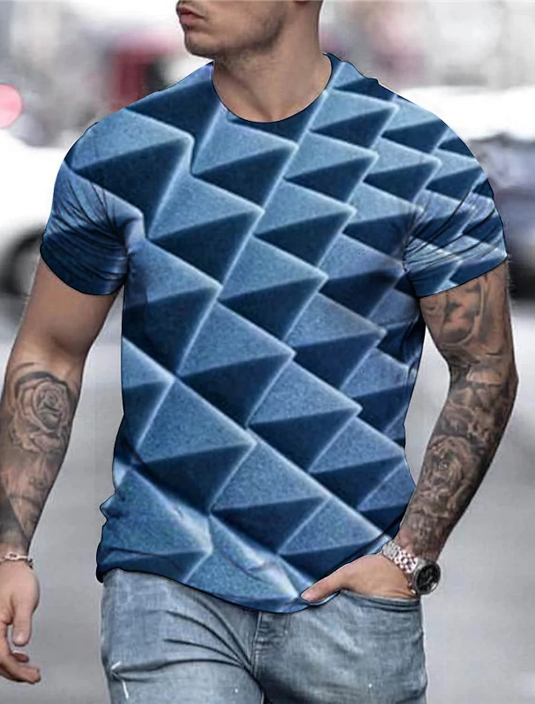 Men's Tee T shirt Shirt 3D Print Plaid Checkered Graphic 3D Short Sleeve Party Tops Basic Comfortable Big and Tall Round Neck