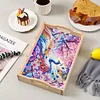 (US Only)Wooden Peach Blossom Peacock 5D DIY Diamond Painting Tray Art Craft with Handle