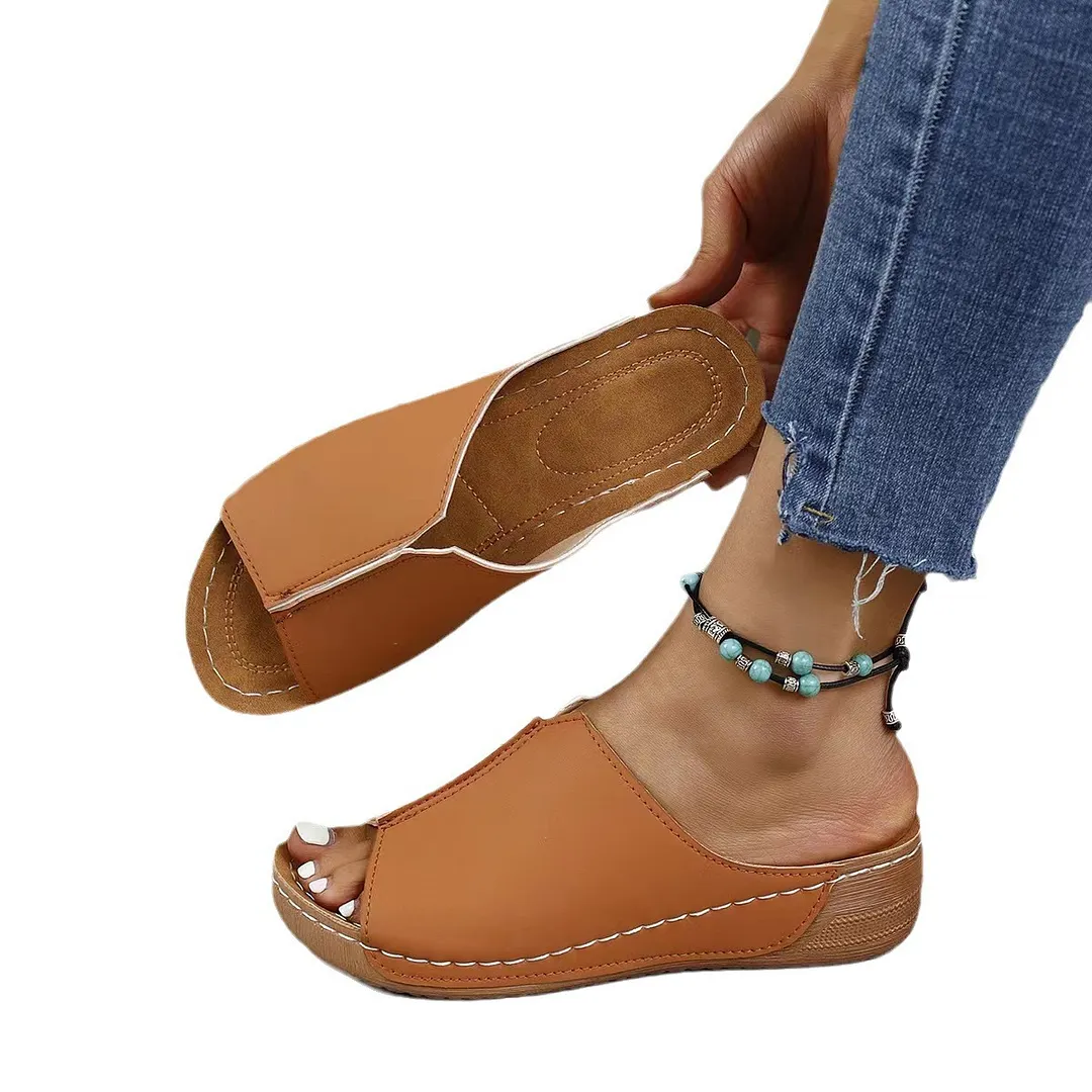 Breakj Breakj New Women's Summer Slope And Thick-Bottom Slippers Large-Size Casual Fashion Simple Thick Bottom Increase