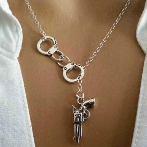 UsmallLifes King Women Personality Handcuffs Gun Pendant Nightclub Hip Hop Couple Necklace US Mall Lifes