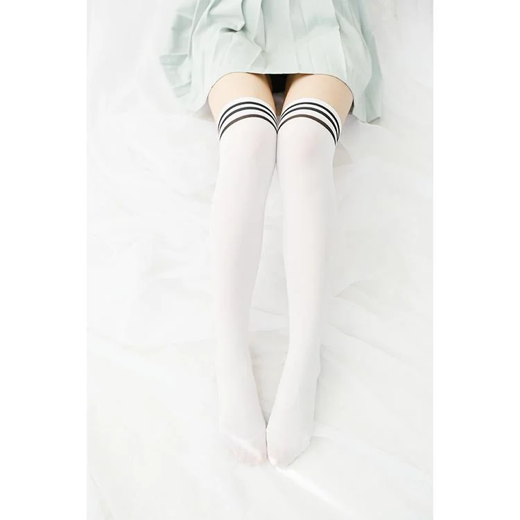 Striped Casual School Thigh High Tights Socks - Gotamochi Kawaii Shop, Kawaii Clothes