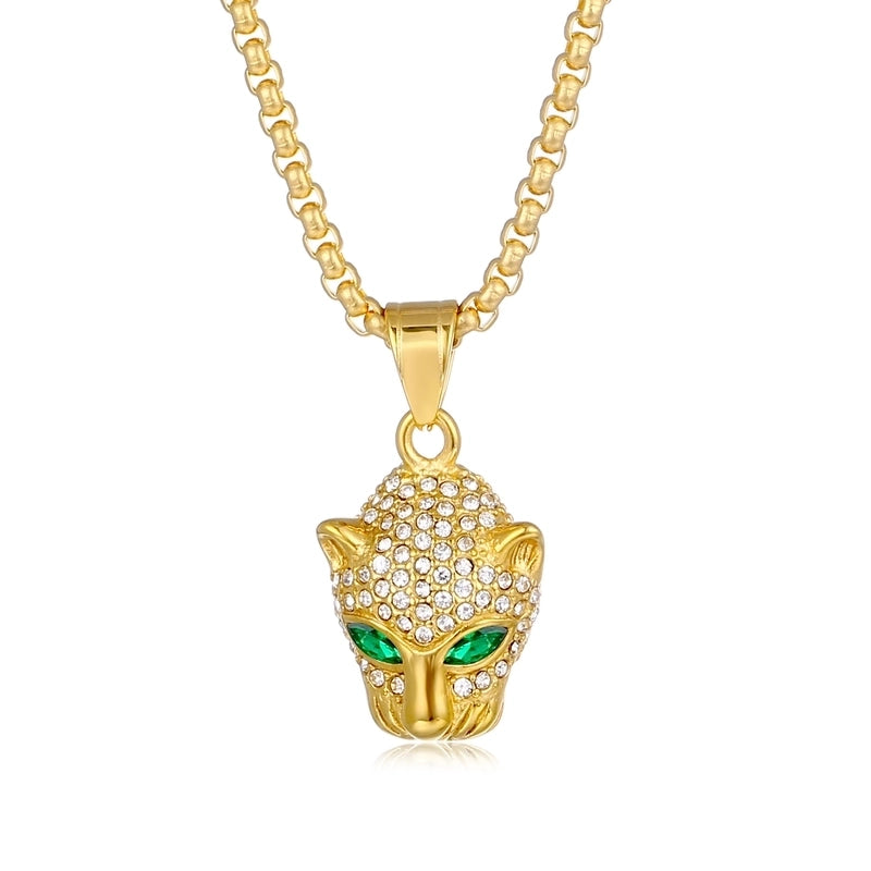 Hip-Hop Jaguar Titanium Steel Plating Rhinestones 18K Gold Plated Men’s