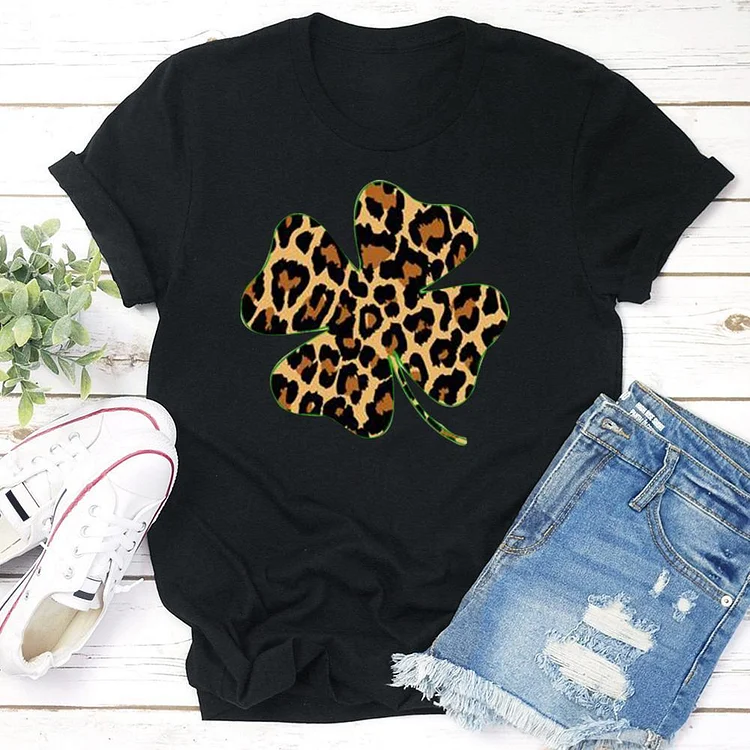 Leopard Shamrock   T-shirt Tee --Annaletters