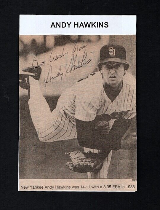 1988 ANDY HAWKINS -SAN DIEGO PADRES AUTOGRAPHED ACTION Photo Poster painting