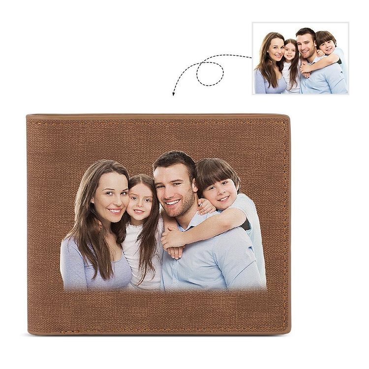 Custom Photo Wallet Men's Bifold Wallet with Engraving Coffee Leather Gift For Dad