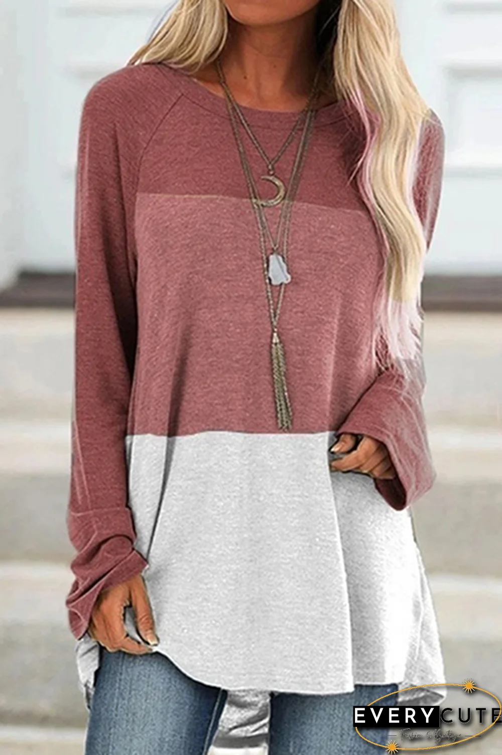 Casual Patchwork Basic Contrast O Neck Tops(6 Colors)