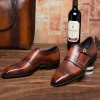 Fashion Double Monk Strap Mens Dress Shoes Leather 