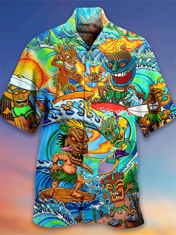 Summer New Men's 3D Digital Printing Fashion Hawaii Short Sleeve Shirt Printed Shirt-JRSEE