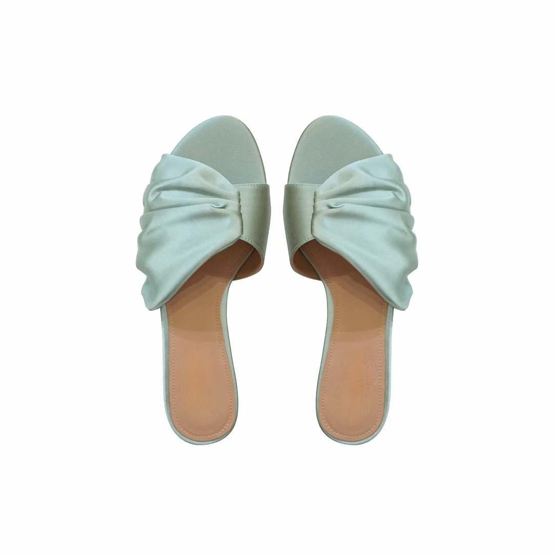 2021 Summer round Head Silk Pleated Outer Wear Flat Women's Slippers