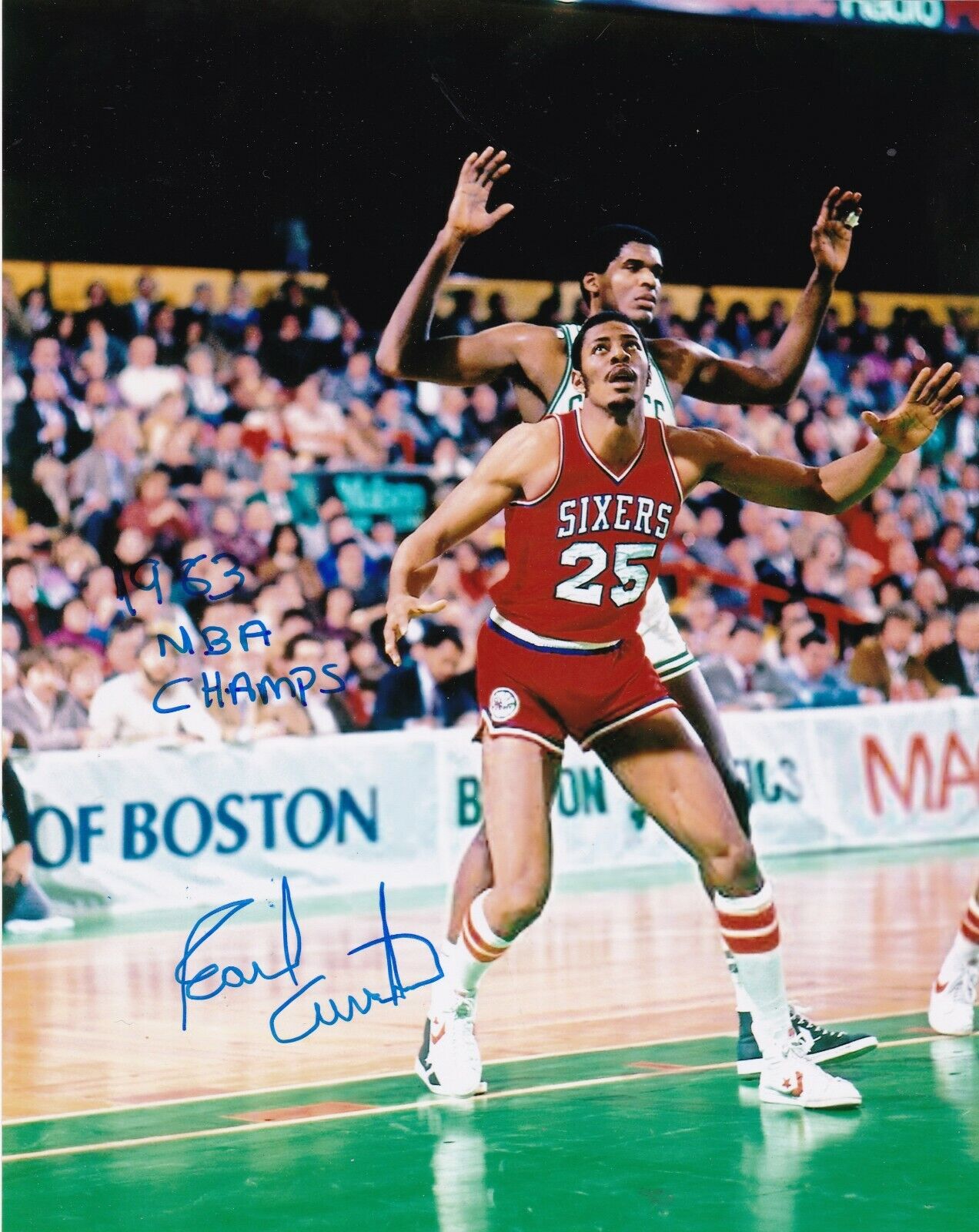 EARL CURETON PHILADELPHIA 76ERS 1983 NBA CHAMPS ACTION SIGNED 8x10 Photo Poster painting