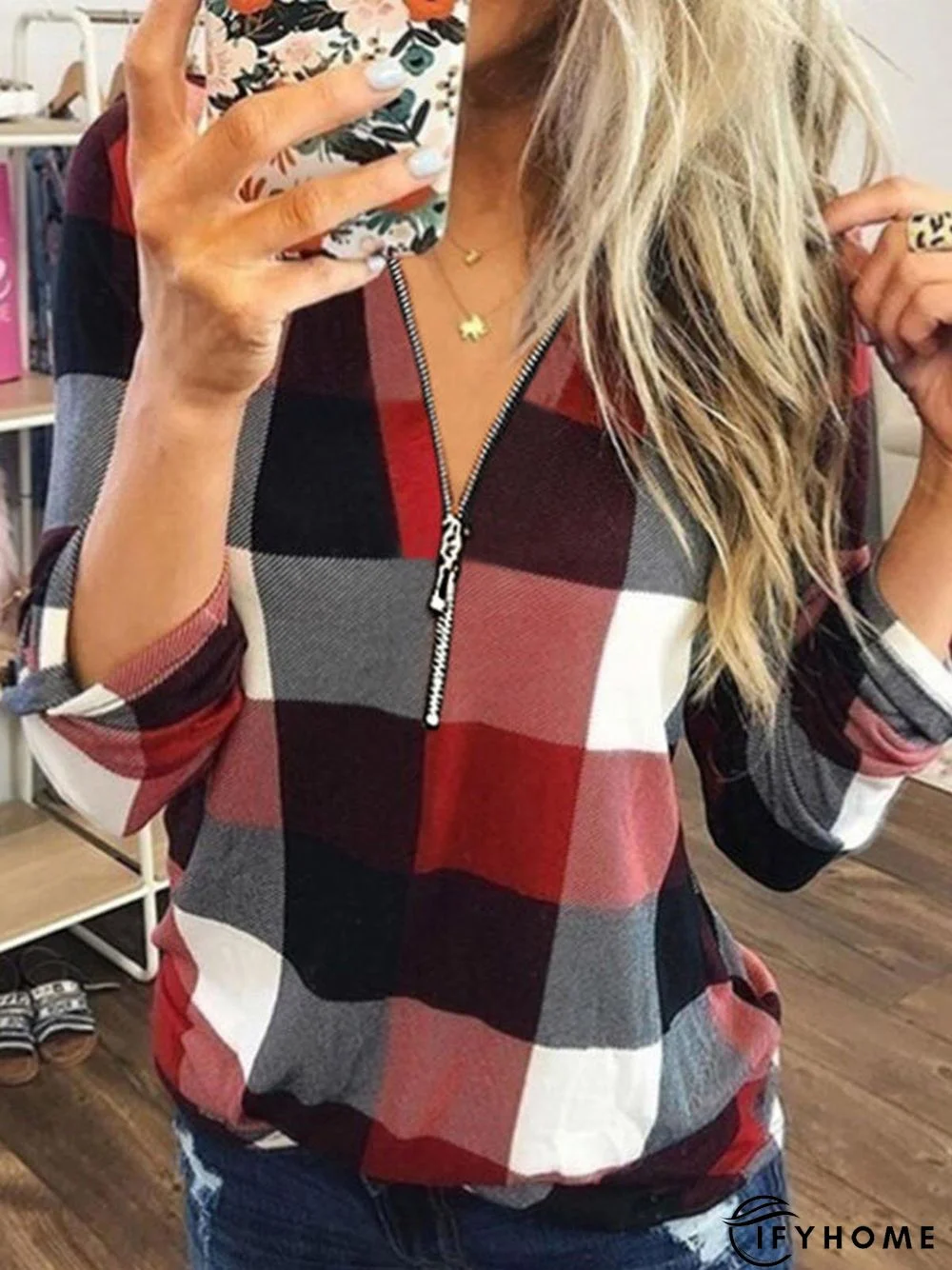 Print V-Neck Long Sleeve Casual blouse | IFYHOME