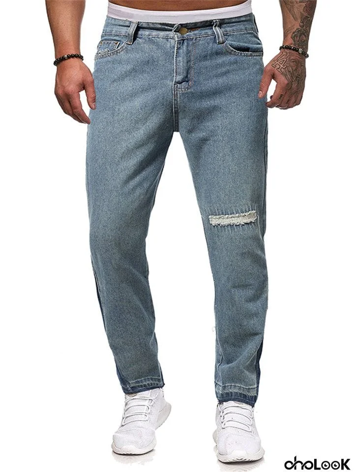 Men's Classic Personalized Slim Fit Pocket Ripped Jeans