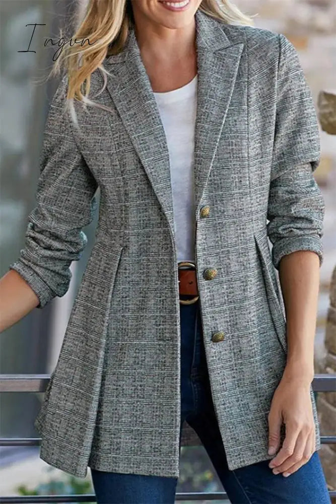 Ingvn - Fashion Street Plaid Buckle Turn-Back Collar Outerwear(3 Colors) Khaki / S Outerwear/Suit