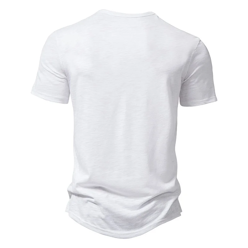 Wongn Summer T Shirt Men Fashion Henley Collar White Tshirt Mens Short Sleeve Casual Slim Tops Tees Solid Color T-shirt for Man