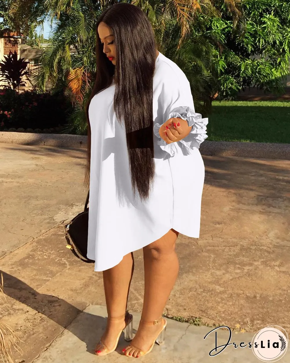 Ruffle Short Sleeve Loose Plus Size Dresses