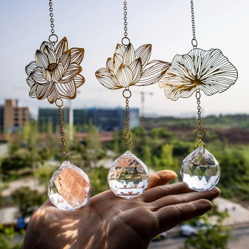 Elegant Lotus Artificial Crystal Brass Pendant Artificial Decorations