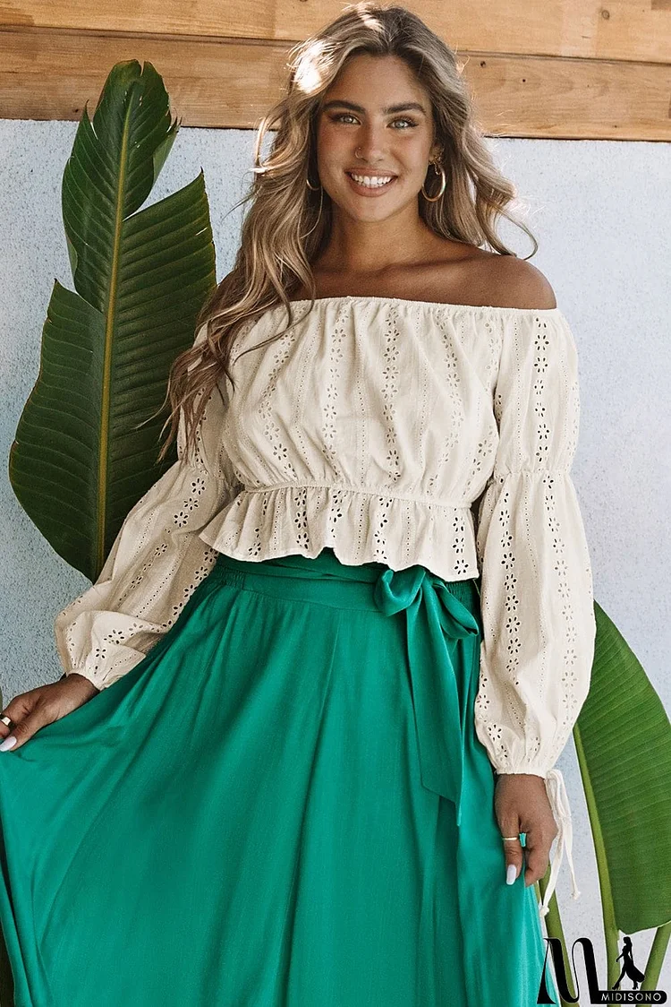 Off The Shoulder Eyelet Crop Top