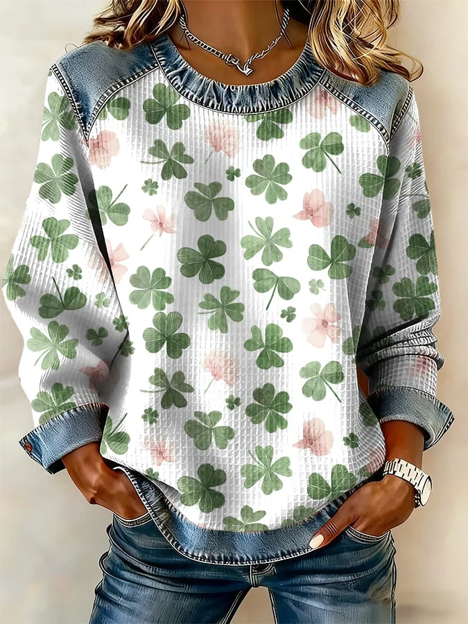 Women's Casual St Patrick's Day Print Waffle Sweatshirt 